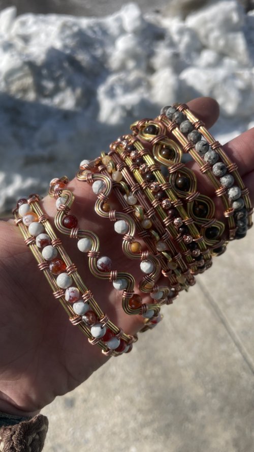 "Cosmos" Handcrafted Stone & Wire Cuffs